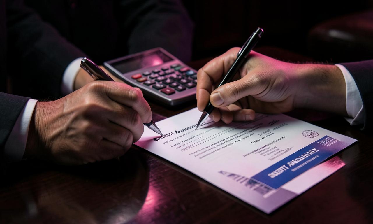 Signing a South Australian property contract beside a calculator
